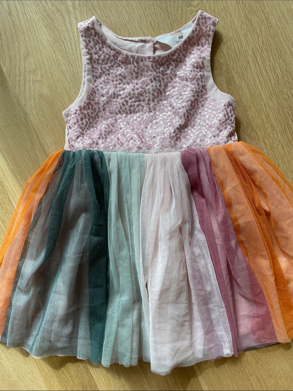 H&M Pink Sequin Bodice Rainbow Tulle Party Dress
